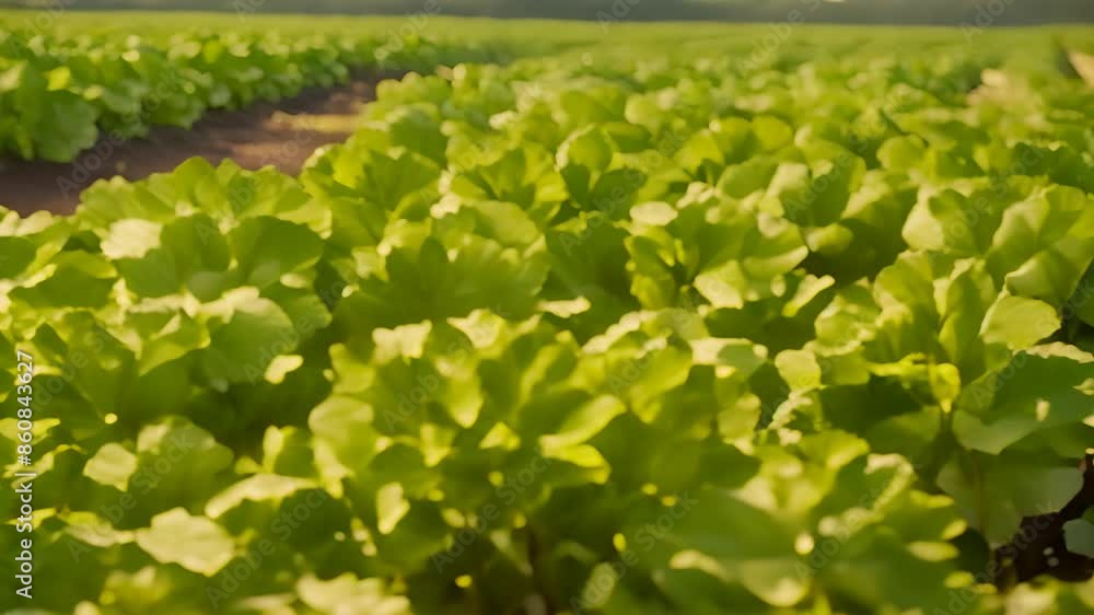 Poster green lettuce field rows generative ai