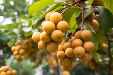 Longan on a tree in the orchard. Fresh Longan fruits