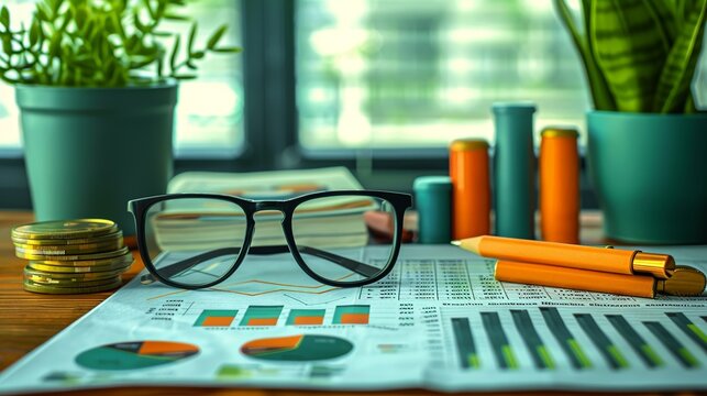 Visualize fundamental analysis principles with diagrams explaining financial metrics and economic indicators. Illustration, Minimalism,