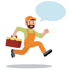 Vector illustration plumber man running with speech bubble