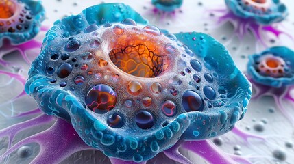 A detailed illustration of biological cells, showing their structure and complexity, ideal for scientific textbooks, medical websites, and educational materials. Illustration, Minimalism,