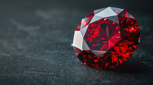 A vibrant red ruby gemstone, beautifully faceted and glowing, set against a dark backdrop, ideal for luxury jewelry and high-end advertisements. Illustration, Minimalism,