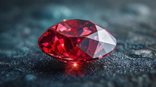 A vibrant red ruby gemstone, beautifully faceted and glowing, set against a dark backdrop, ideal for luxury jewelry and high-end advertisements. Illustration, Minimalism,