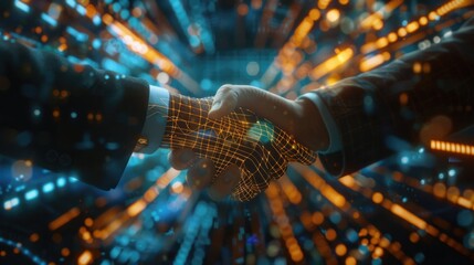 Two professionals shaking hands against a bright background, ideal for corporate or business use