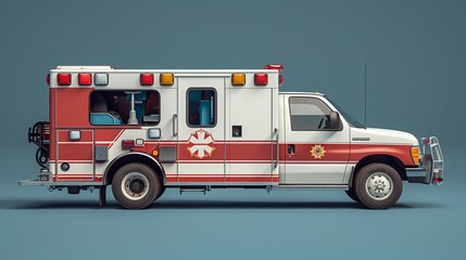 A detailed ambulance illustration, depicted with precision and clarity, perfect for medical-themed designs, emergency service advertisements, and educational materials. Illustration, Minimalism,
