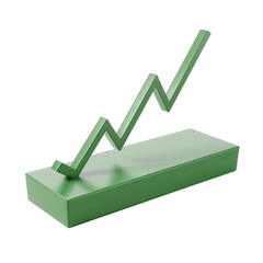 Green Line Chart , 3d Render Highlighting Growth Indication, Sustainability. Isolated on a Transparent Background. Cutout PNG.