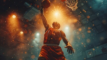 Fototapeta premium Basketball Player Dunking in a Shower of Confetti