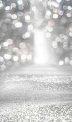 White shiny glitter background. White bokeh of lights