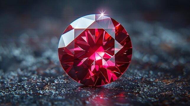 A vibrant red ruby gemstone, beautifully faceted and glowing, set against a dark backdrop, ideal for luxury jewelry and high-end advertisements. Illustration, Minimalism,