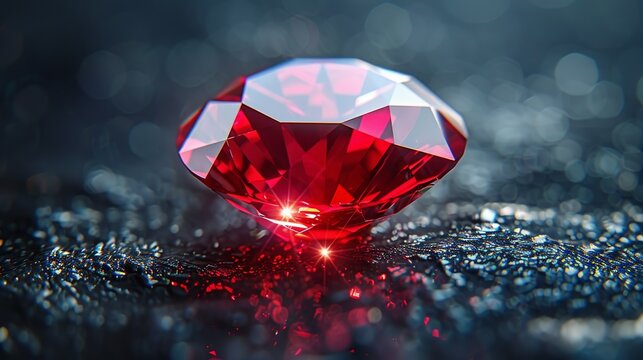 A vibrant red ruby gemstone, beautifully faceted and glowing, set against a dark backdrop, ideal for luxury jewelry and high-end advertisements. Illustration, Minimalism,