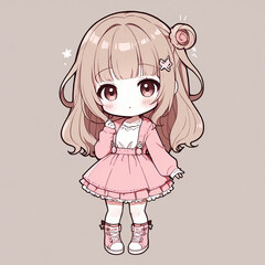 Tender Anime Character with Clear Long Hair, Cute Ribbons, and Bows