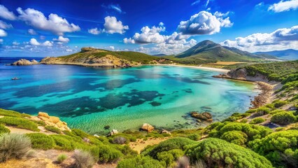 Beautiful coastal landscape of Cala d'Oliva on Asinara island, Italy, Sardinia, Mediterranean, beach