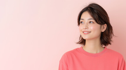 Fototapeta premium Japanese woman smile wearing sportswear isolated on pastel background