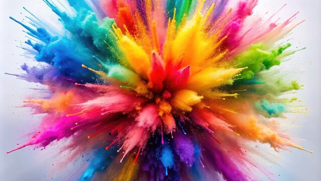 Colorful explosion of vibrant colors on a white background, vibrant, colorful, explosion, abstract, rainbow