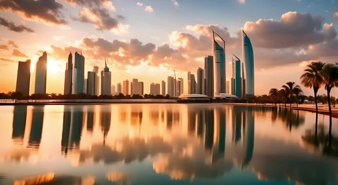 Aerial view of modern city with Abu Dhabi Skyline