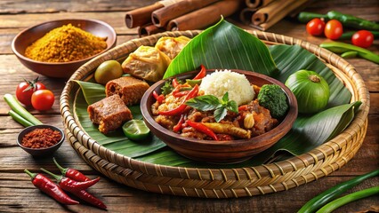 Indonesian food bursting with herbal essence for a culinary harmony, Indonesian, food, herbal, essence, culinary, harmony