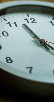 Round Wall Clock time lapse. Clock Counting Down 24 Hour Day Fast Speed. Clock with moving arrows. Clock time lapse UHD 4K. 12h loop. Black Frame, Red pointer second pointer. Time running fast