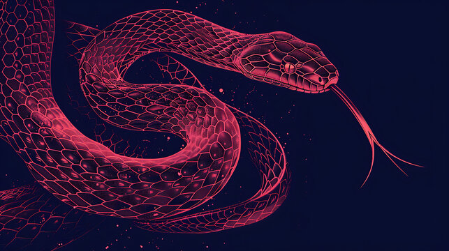 Striking Red Snake Line Art on Black Canvas