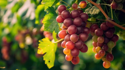 Juicy ripe grapes on a branch on a sunny day