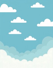 Minimalist clouds scene with sky, flat design
