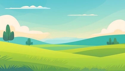 Fototapeta premium Minimalist mountain scene with trees, flat design.