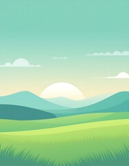 Minimalist mountain scene with trees, flat design.