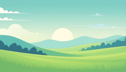 Fototapeta premium Minimalist mountain scene with trees, flat design.