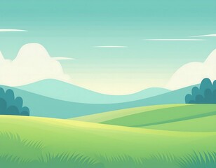 Fototapeta premium Minimalist mountain scene with trees, flat design.