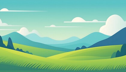 Fototapeta premium Minimalist mountain scene with trees, flat design.