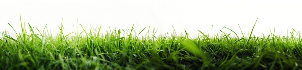 Fototapeta premium Green grass isolated on white background with copy space. Panoramic banner