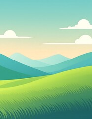 Obraz premium Minimalist mountain scene with trees, flat design.
