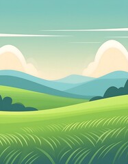 Obraz premium Minimalist mountain scene with trees, flat design.