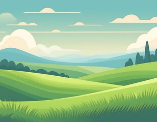 Fototapeta premium Minimalist mountain scene with trees, flat design.
