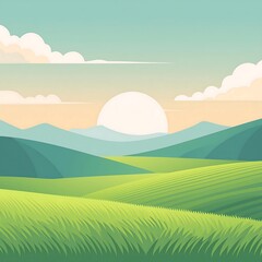Obraz premium Minimalist mountain scene with trees, flat design.