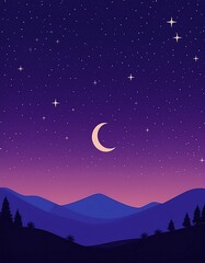 Obraz premium Minimalist night scene with star and sky, flat design