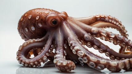 close-up photo of an octopus on a white background have only 9 leg
