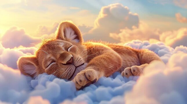 Lion sleeping on fantasy cloud
 Seamless looping 4k time-lapse virtual video animation background. Generated AI