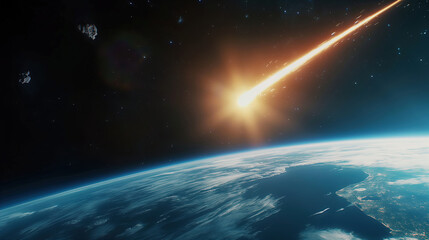 A large asteroid streaking through the earth's atmosphere as seen from space