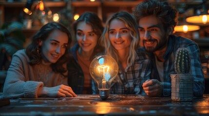 Bright Ideas in Action: Business Team Achieving Innovative Success in Modern Workspace, Generative Ai