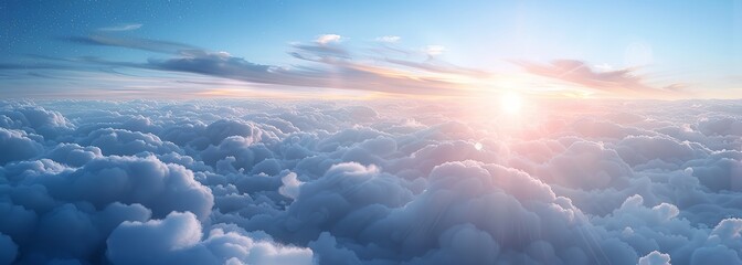 Flight above clouds. Inspiring sky background