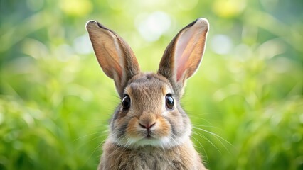 Fototapeta premium Cute rabbit with big eyes, adorable, fluffy, bunny, animal, pet, mammal, fluffy ears, cute face, whiskers, soft fur, big eyes