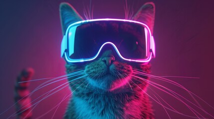 Futuristic cat in vr glasses design with ample space for custom text or graphics