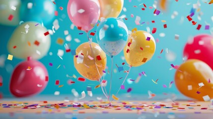 Fototapeta premium Colorful Balloons and Confetti Celebration, Generative AI