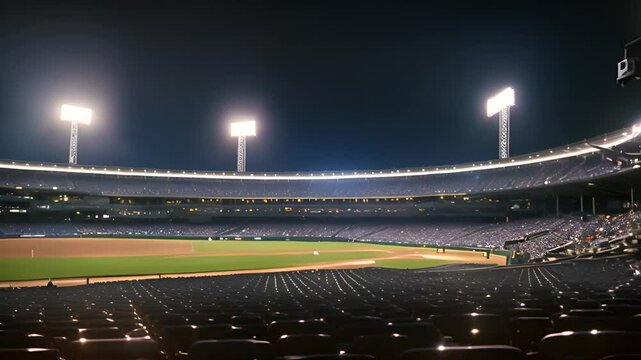 Empty Baseball Stadium at Night Generative AI