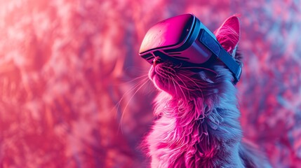 Futuristic cat in virtual reality glasses concept with ample space for text or graphics