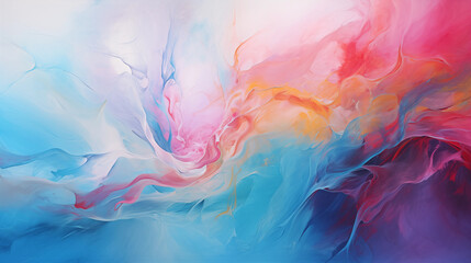 An abstract painting of light blue, pink and red colors, flowing shapes, dynamic composition, soft edges, fluid lines, ethereal atmosphere, beautiful and elegant.