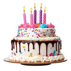 birthday cake with candles isolated on transparent background Remove, Clipping Path