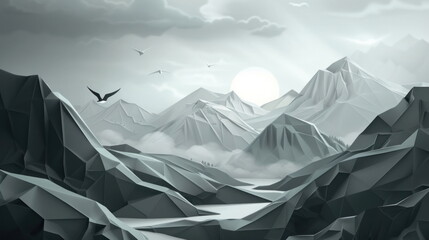 wallpaper of landscape with mountain background, origami style
