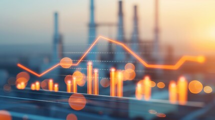 Power plant with a graph showing rising prices, energy production, cost hike