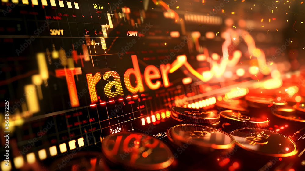 Poster A fiery abstract image representing financial trading with the word 